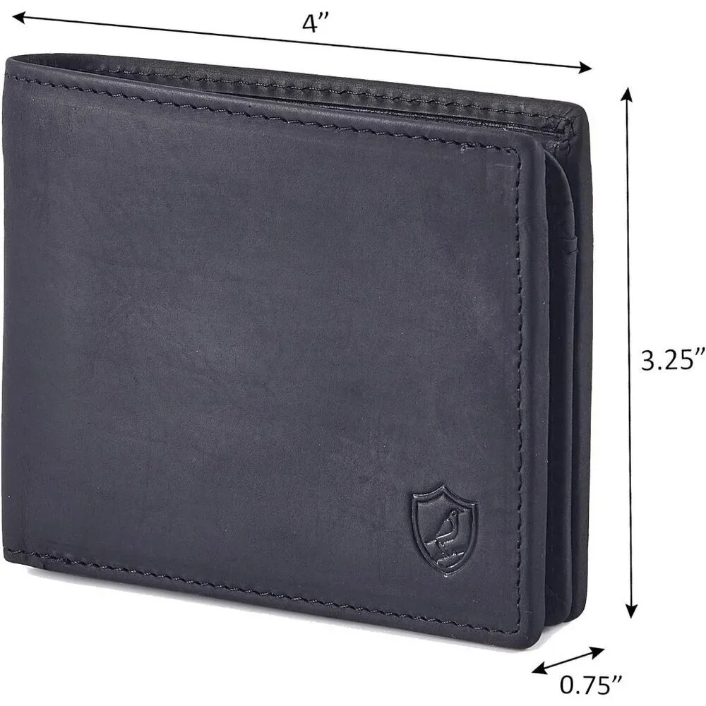 Men's Unique Metal Real Slim Black Genuine Vintage Leather Stylish Wallet